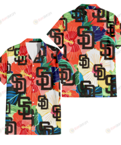 San Diego Padres Orange White Tropical Hibiscus Green Leaf Hawaiian Shirt Gift