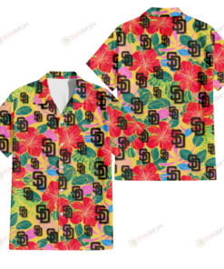 San Diego Padres Red Hibiscus Green Blue Leaf Yellowhawaiian Shirt