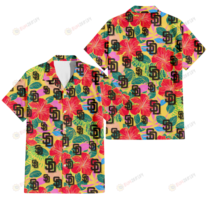 San Diego Padres Red Hibiscus Green Blue Leaf Yellowhawaiian Shirt