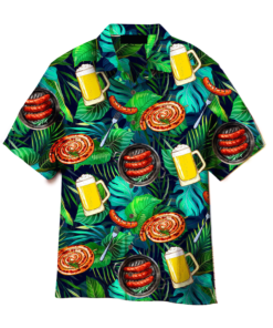 Sausages And Beer Big Set Of Barbeque Party Food Palm Oktoberfest Hawaiian Shirt