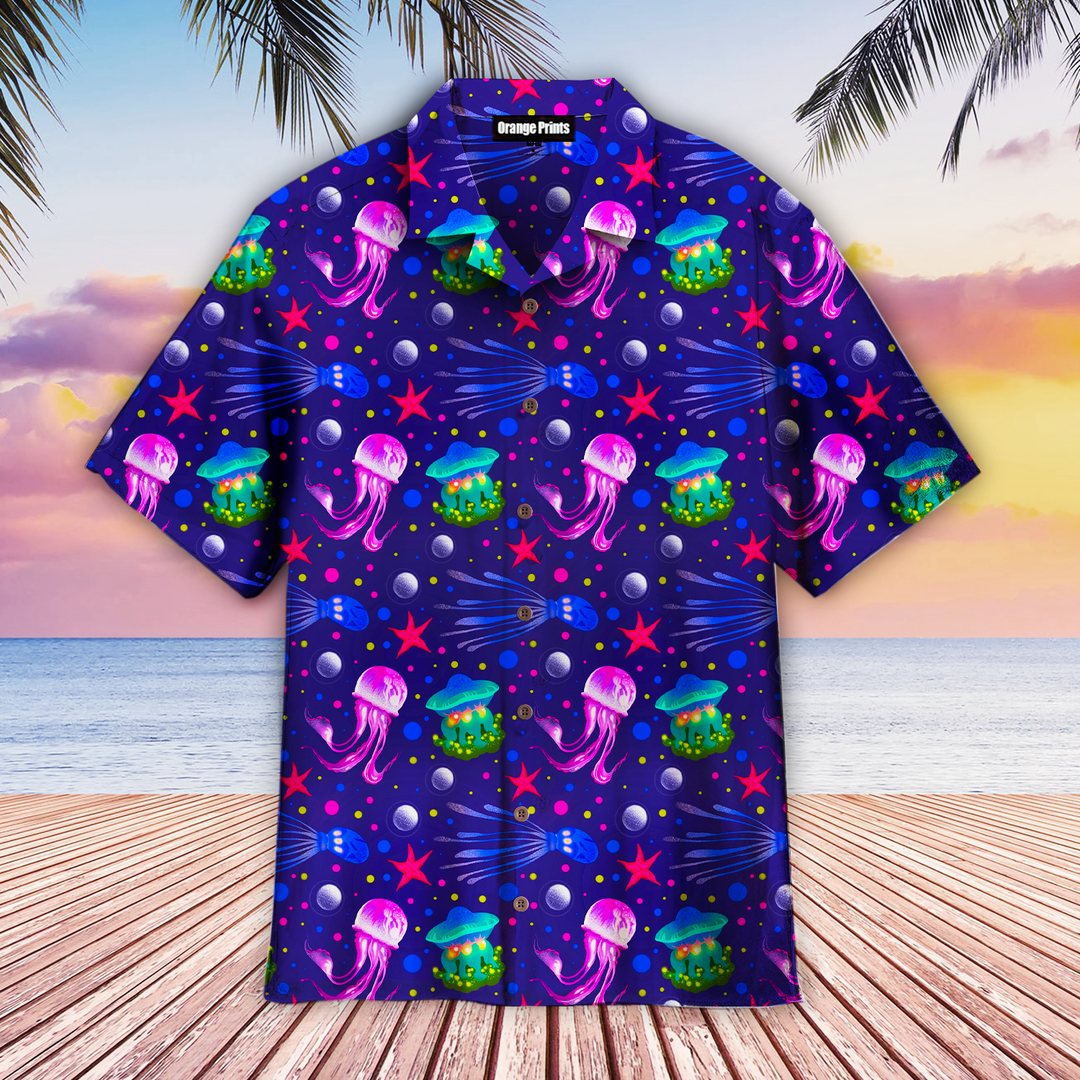 Neon Jellyfish Under The Sea Hawaiian Shirt Size Fron S To 5xl