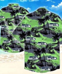 Tropical Leaf Black Seahawks Hawaiian Shirt For Men Women