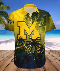 Set Coconut Tree Tropical Grunge Michigan Wolverines Hawaiian Shirt Outfit For Men