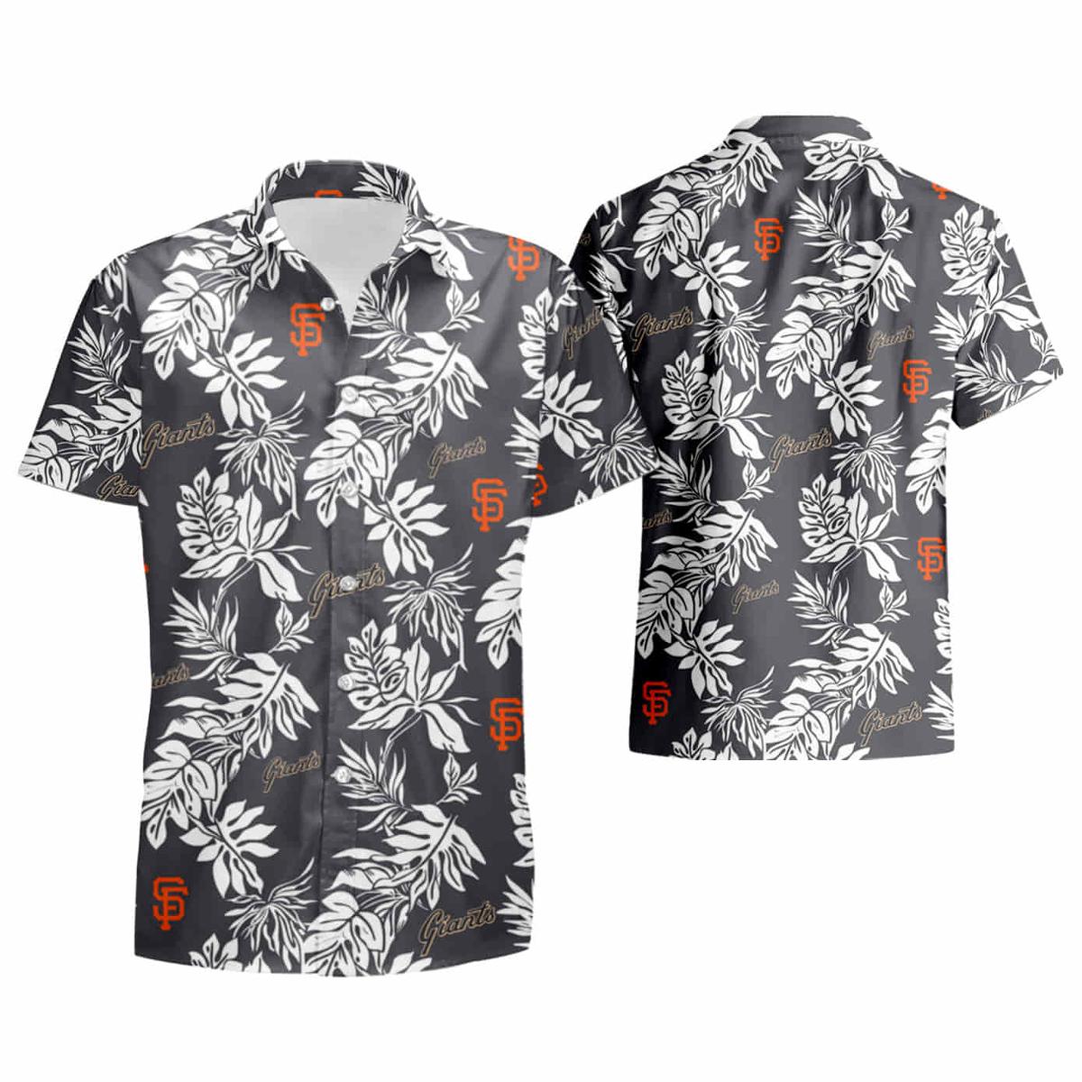 Sf Giants Blue Hibiscus Blue Coconut Tree Black Hawaiian Shirt