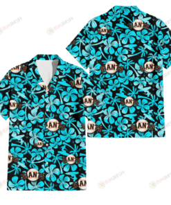 Sf Giants Blue Hibiscus Blue Coconut Tree Black Hawaiian Shirt