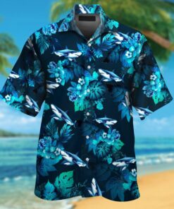 Shark With Tropical Blue Flowers Hawaiian Shirt For Fans