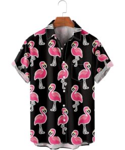 Short Sleeve Lapel Pink Flamingo Hawaiian Shirt For Men Women