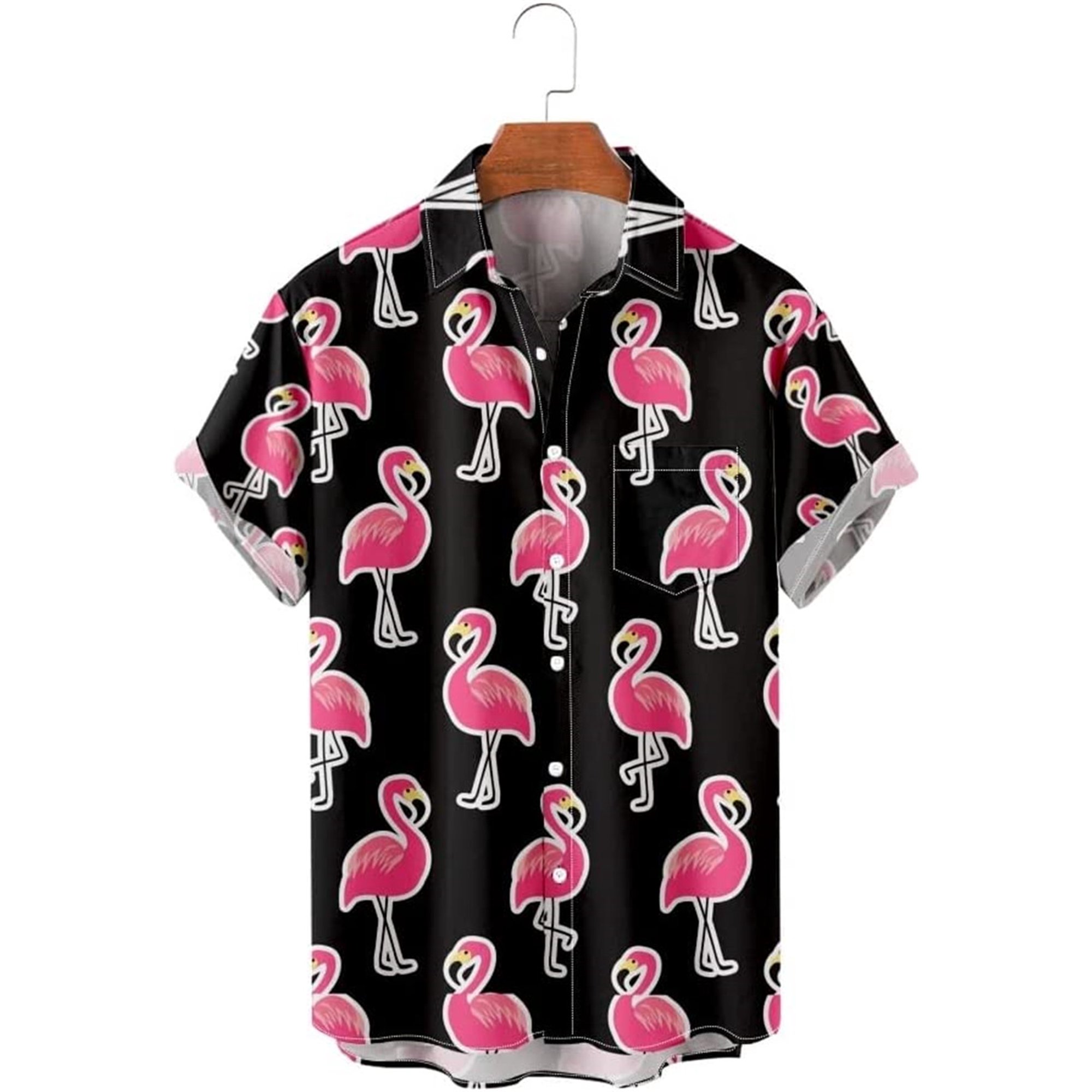 Casual Short Sleeve Button Down Pink Flamingo Hawaiian Shirt