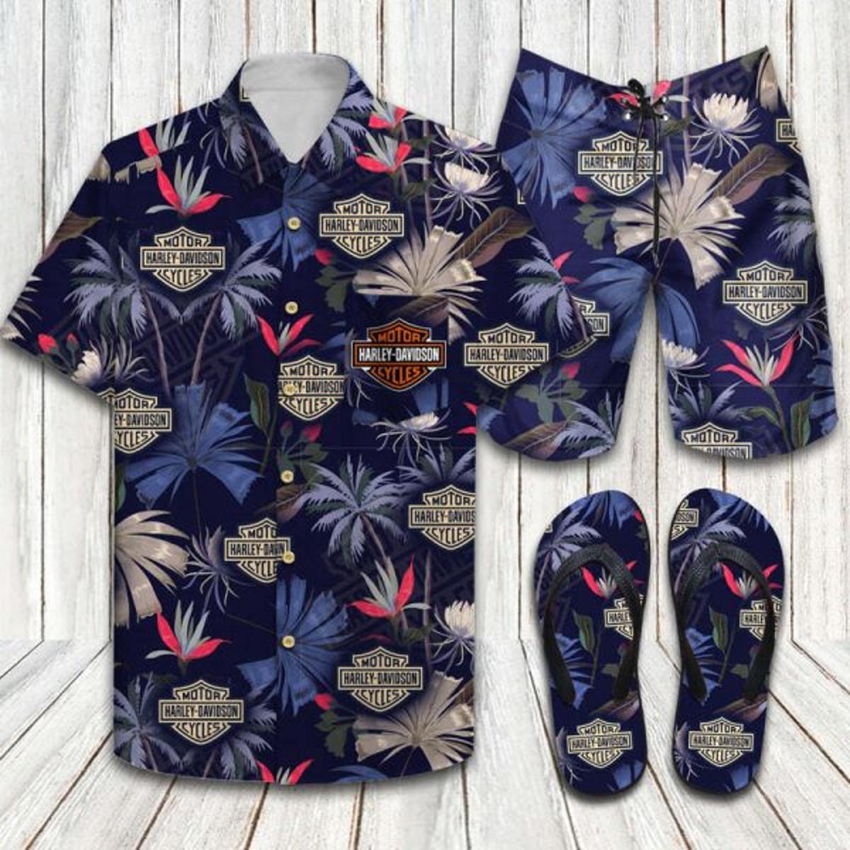 Motor Cycles Coconut Trees Harley Davidson Hawaiian Shirt For Men