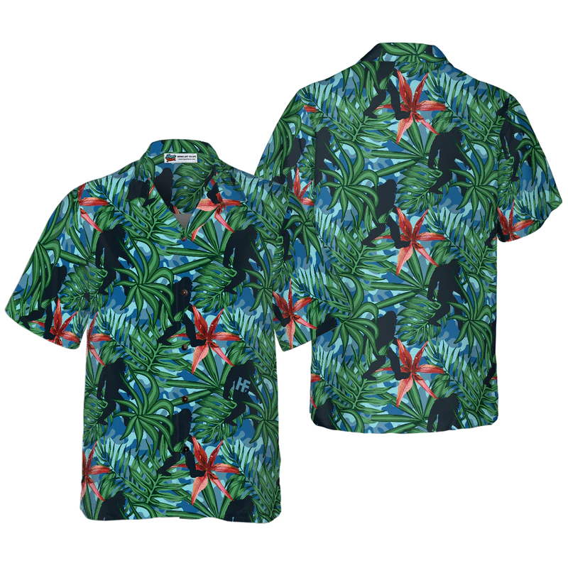 Legend Bigfoot Tropical Blue Big Foot Hawaiian Shirt Size Fron S To 5xl