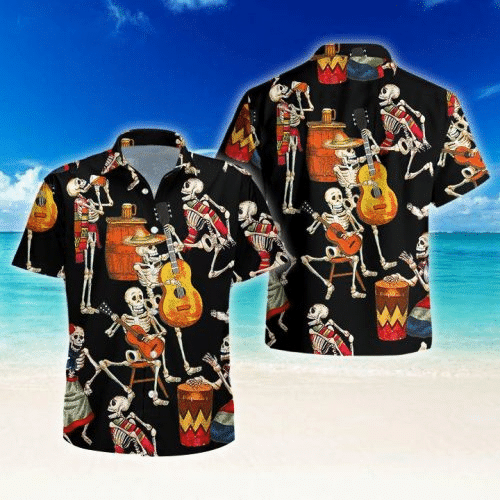 Skeleton Guitar Hawaiian Shirt Outfit For Men