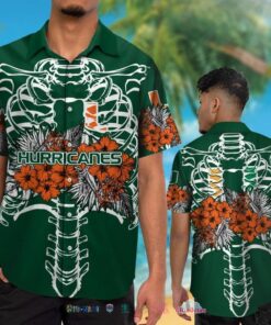 Skeleton Tropical Miami Hurricanes Hawaiian Shirt Gifts Idea