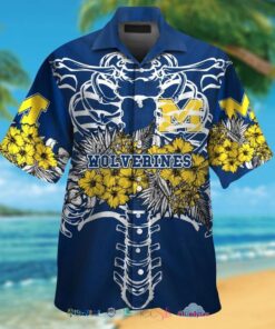 Skeleton Tropical Michigan Wolverines Hawaiian Shirt Outfit For Men 1