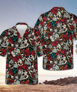 Skull And Roses Day Of The Dead Hawaiian Shirt Outfit For Men