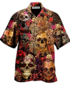Skull Floral Day Of The Dead Hawaiian Shirt Size Fron S To 5xl