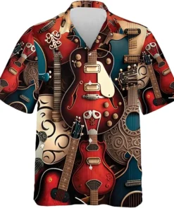 Sleeve Button Down Guitar Hawaiian Shirt Gifts Idea 1