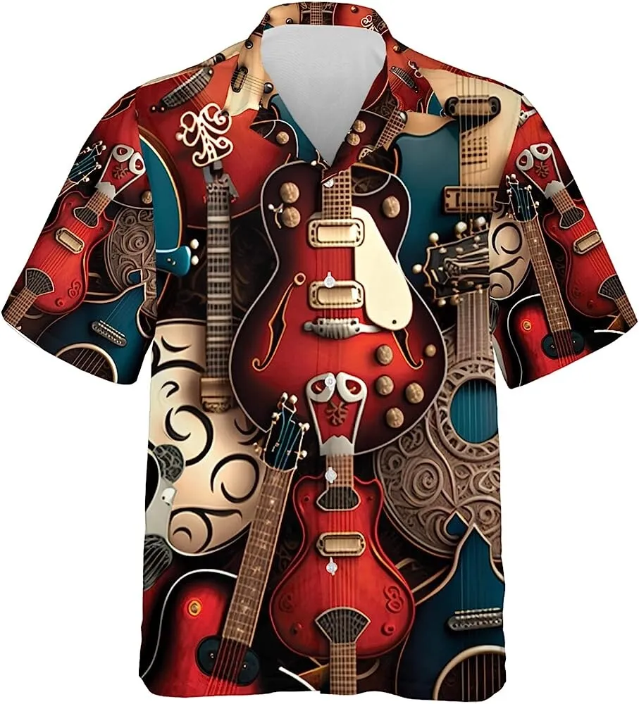 Sleeve Button Down Guitar Hawaiian Shirt Gifts Idea