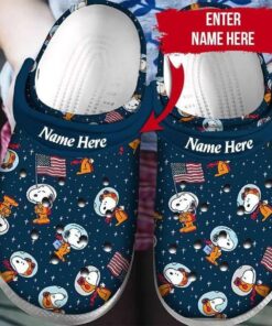 Snoopy Usa Flag Puzzle Pieces Astronaut Crocs For Fans