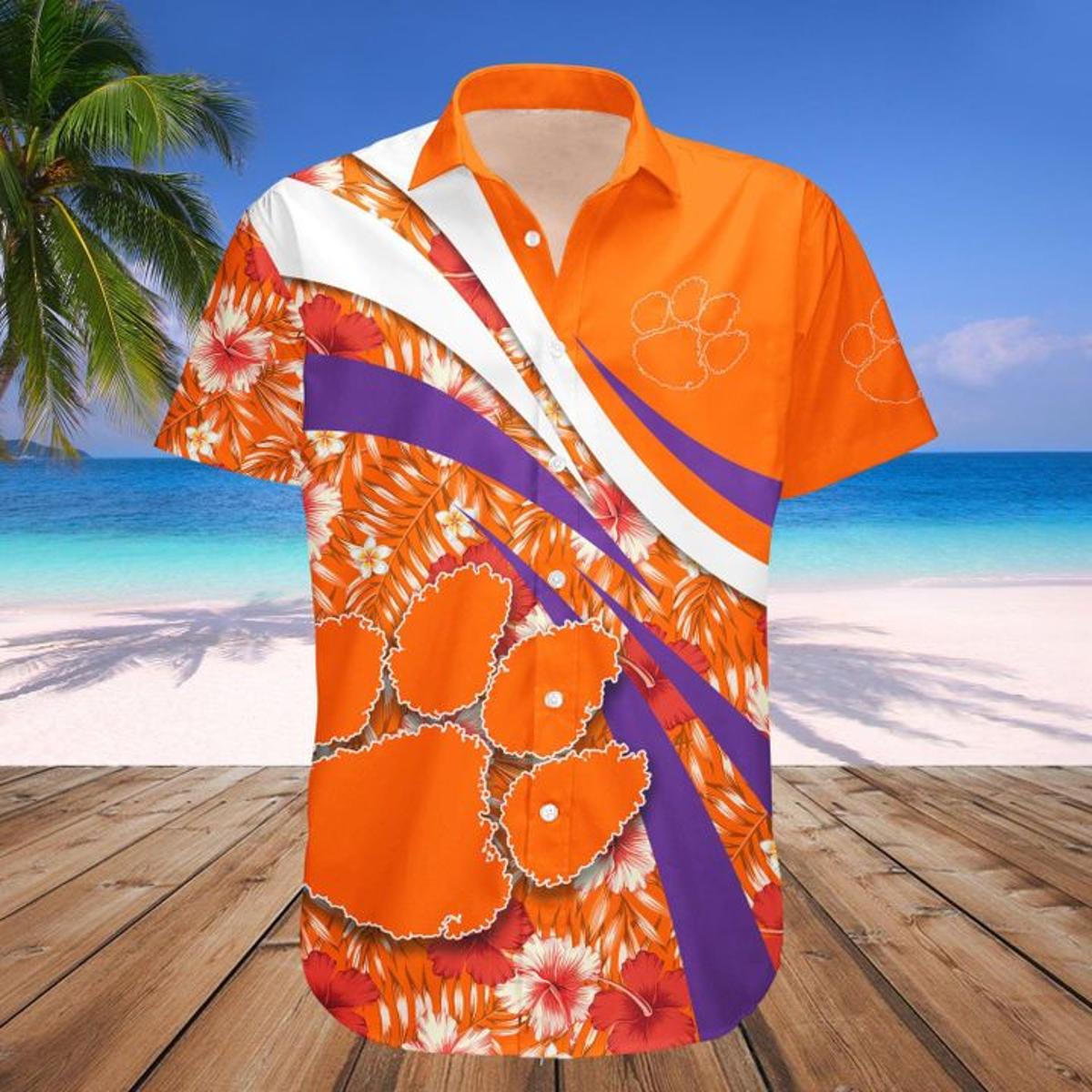 Clemson Tigers Tropical Floral Custom Name Hawaiian Shirt Gift