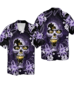 Symbol Skull Graphic Purple Hawaiian Vikings Shirt Gifts Idea