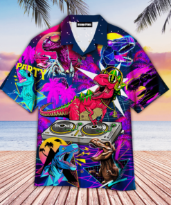T-rex Neon Dj Party Dinosaur Hawaiian Shirt For Men Women