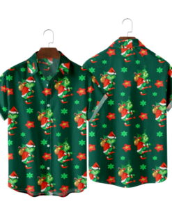 The Grinch Mens Christmas Print Short Sleeve Grinch Hawaiian Shirt