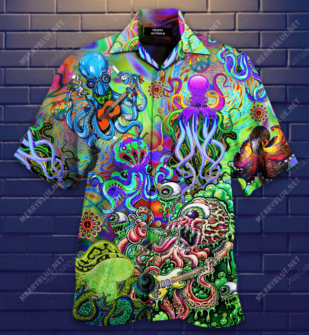 Neon Button Up Octopus Hawaiian Shirt For Men