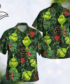 Tropical All Over Print Santa Claus Grinch Hawaiian Shirt