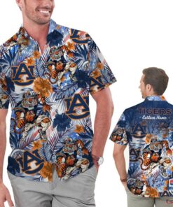 Tropical Floral Custom Name Auburn Hawaiian Shirt Size Fron S To 5xl