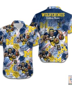 Tropical Floral Custom Name Michigan Wolverines Hawaiian Shirt Gifts Idea 1