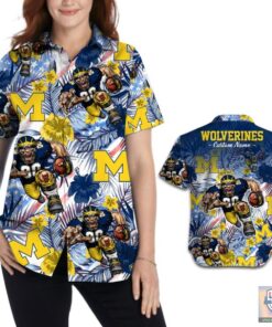 Tropical Floral Custom Name Michigan Wolverines Hawaiian Shirt Gifts Idea 2