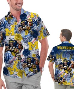 Tropical Floral Custom Name Michigan Wolverines Hawaiian Shirt Gifts Idea 3