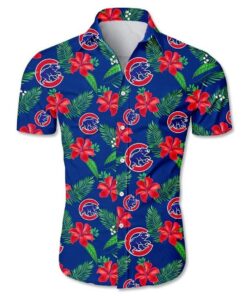 Chicago Cubs White Hibiscus Turquoise Banana Leaf Navy Aloha Shirt