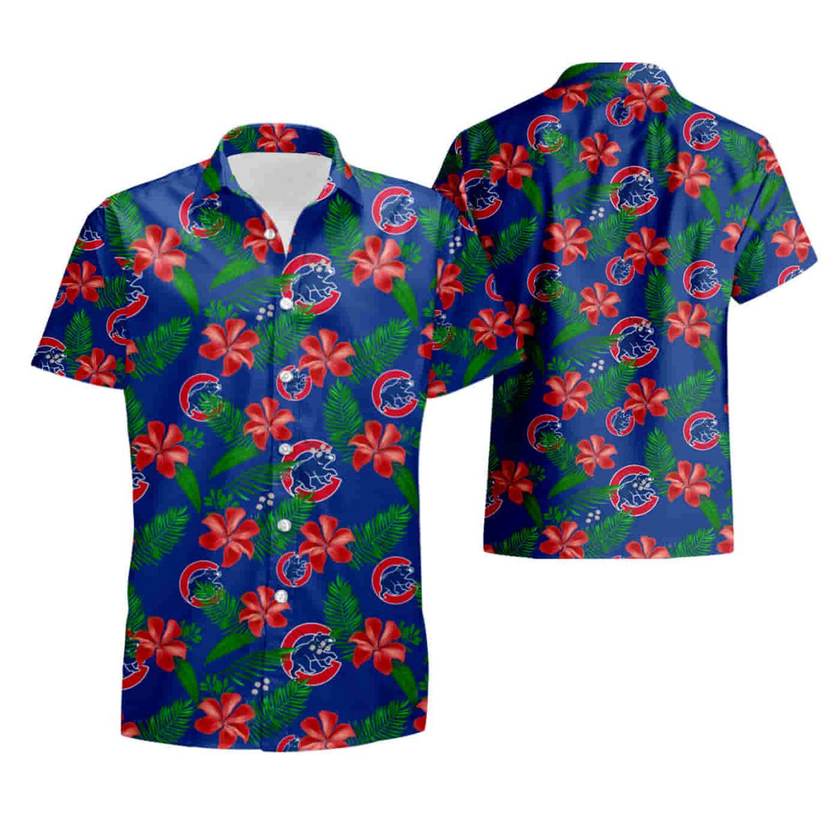 With Floral Summer Vacation Tommy Bahama Cubs Hawaiian Shirt