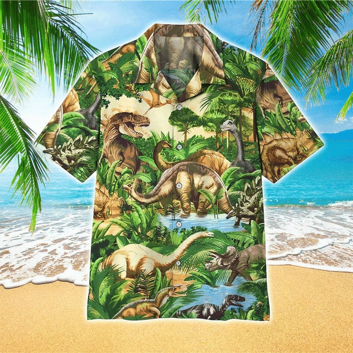 High Quality Funny T-rex Dinosaur Print Hawaiian Shirt