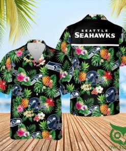 Tropical Leaf Black Seahawks Hawaiian Shirt For Men Women