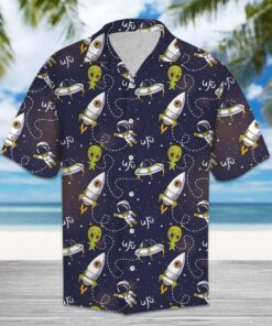 Ufo Hawaiian Shirt Spaceship Ufo Alien Pattern Black Hawaii Aloha Shirt Friday89