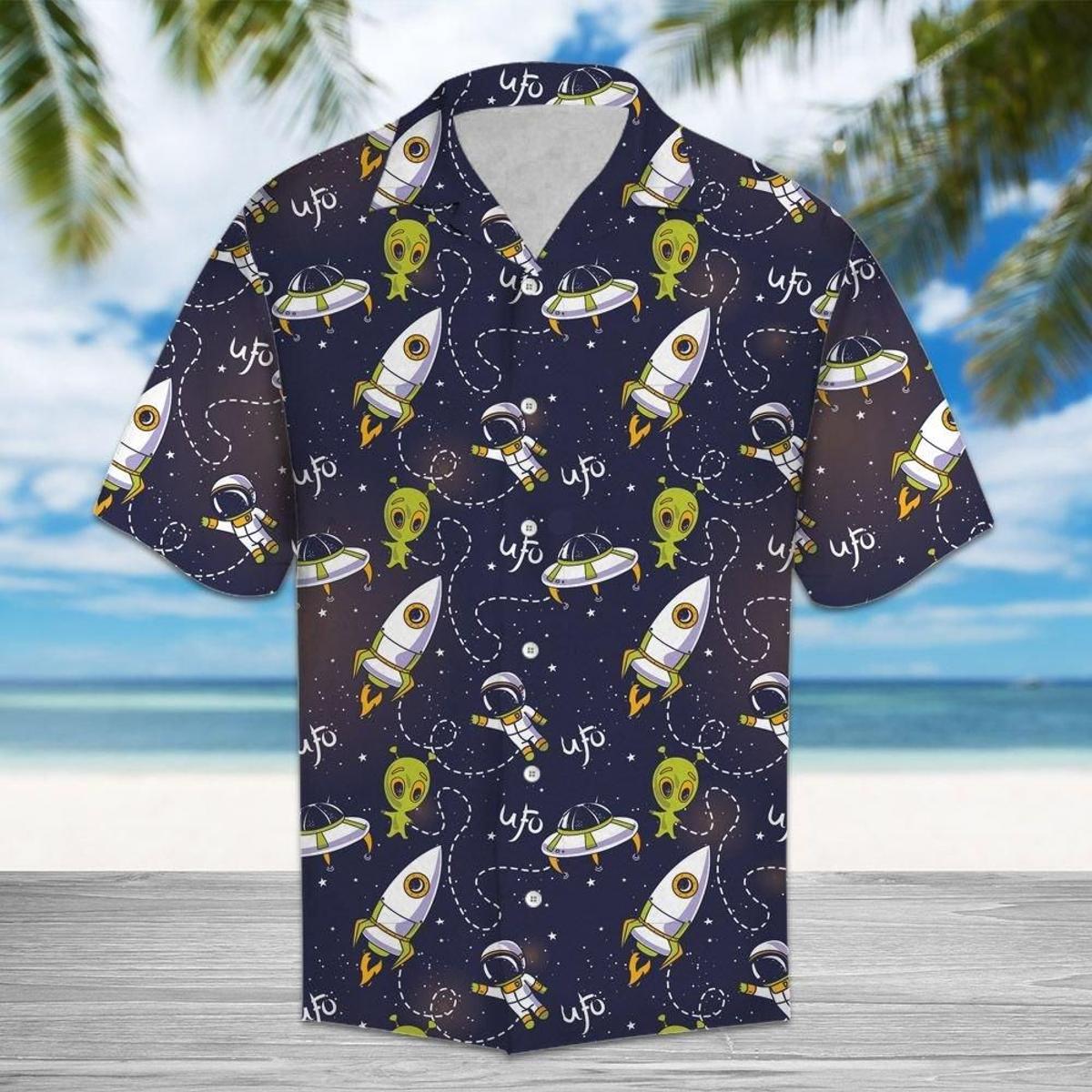 Teresa Ufo Monster Blue Knife And Bones On Pastel Halloween Aloha Hawaiian Shirt