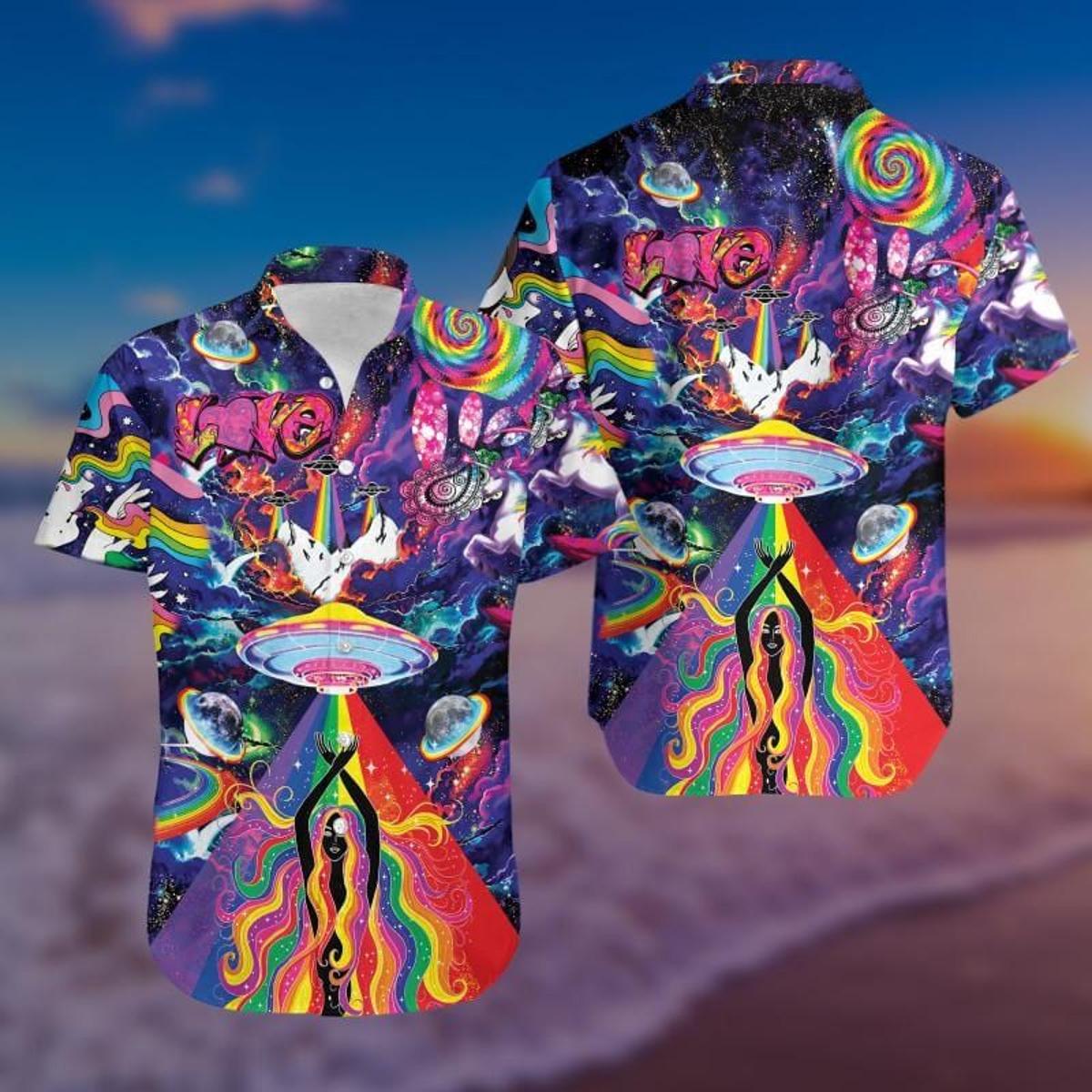 Ufo Hipie Style Love Multicolor Hawaiian Aloha Shirt Gift