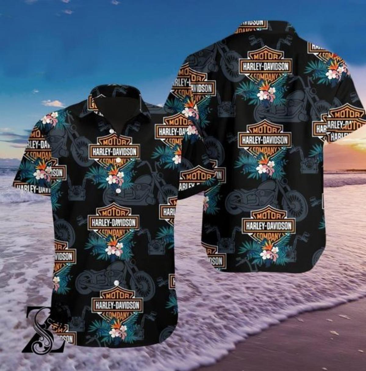 Tropical Pattern Harley Davidson Hawaiian Shirt Outfit For Men