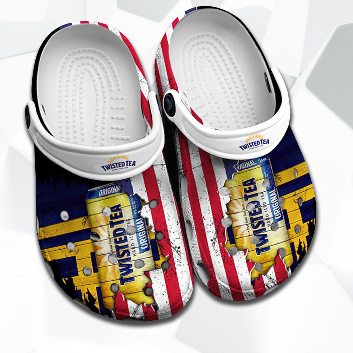 Usa Flag Pattern Twisted Tea Crocs Best Gift For Fans