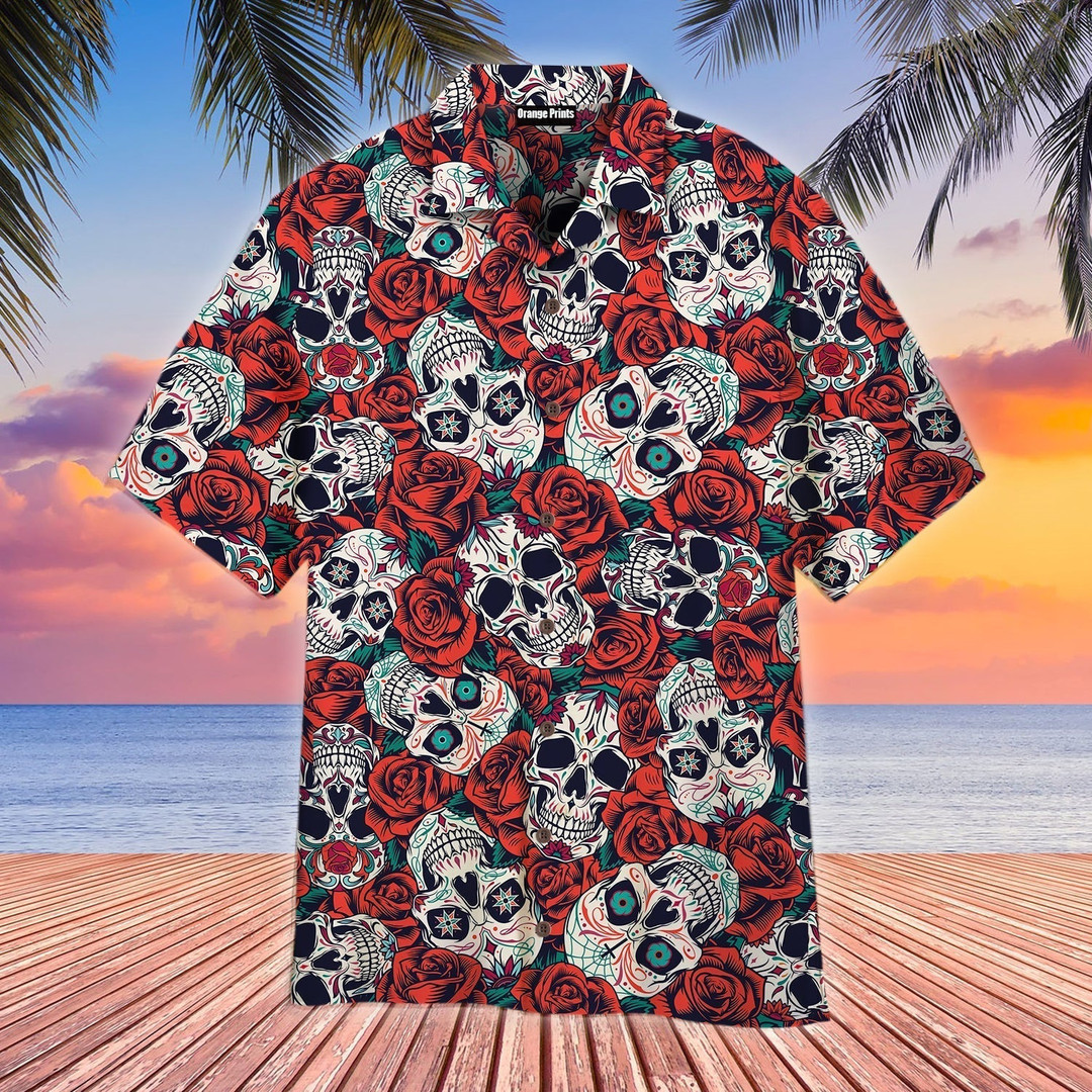 Skull Floral Day Of The Dead Hawaiian Shirt Size Fron S To 5xl