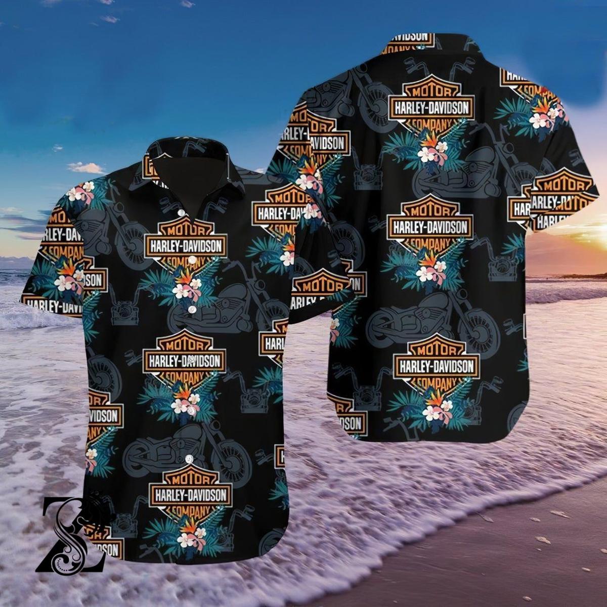 Motor Harley Coconut Trees Harley Davidson Hawaiian Dress Shirts