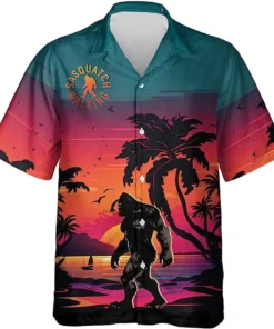 Vintage Walking Summer Sunset Sasquatch Hawaiian Shirt Size Fron S To 5xl