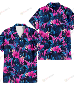 Violet Red Hibiscus Blue Leaf Black Background 3d New York Yankees Hawaiian Shirt