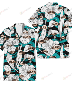 White Hibiscus Turquoise Wave Black Hawaiian Shirt Gift