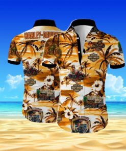 White Men Women Beach Wear Short Sleeve Harley Davidson Hawaiian Shirt