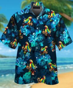 With Tropical Blue Flowers Tropical Parrot Shirt 1